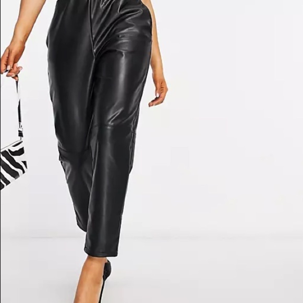ASOS vegan leather joggers with drawstring.